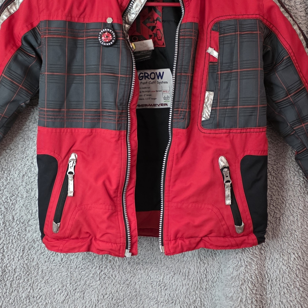 Obermeyer Kids Red and Black Plaid Puffer Jacket